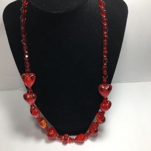 Vintage murano glass hearts and bead necklace
